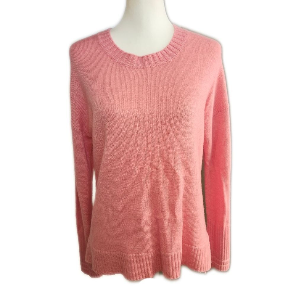 J. Crew Carnation Pink Crew Neck Split Hem Fine Knit Sweater, S